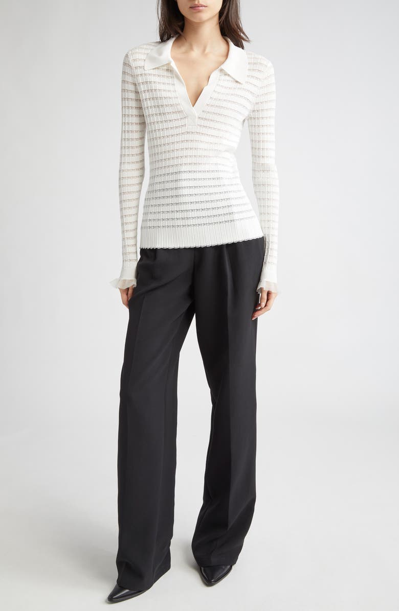 3.1 Phillip Lim Texture Knit Long Sleeve Polo, Alternate, color, Ivory