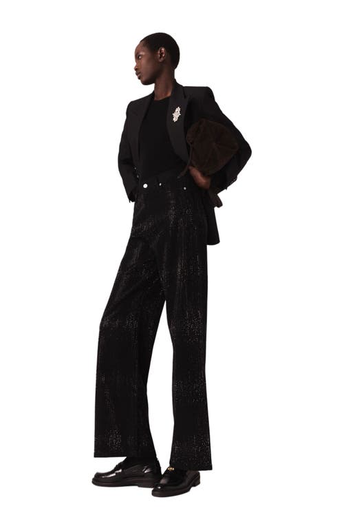 Maje Womens Rhinestone Wide-leg Mid-rise Stretch-denim Jeans Black In Black