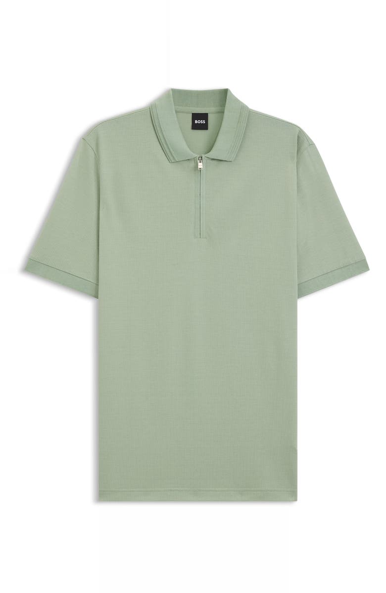 BOSS Paras Solid Lyocell & Cotton Zip Polo, Alternate, color, Open Green