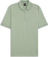 BOSS Paras Solid Lyocell & Cotton Zip Polo