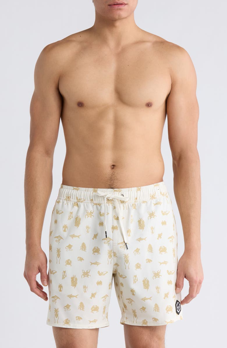 RVCA Sea Life Swim Trunks, Main, color, Natural