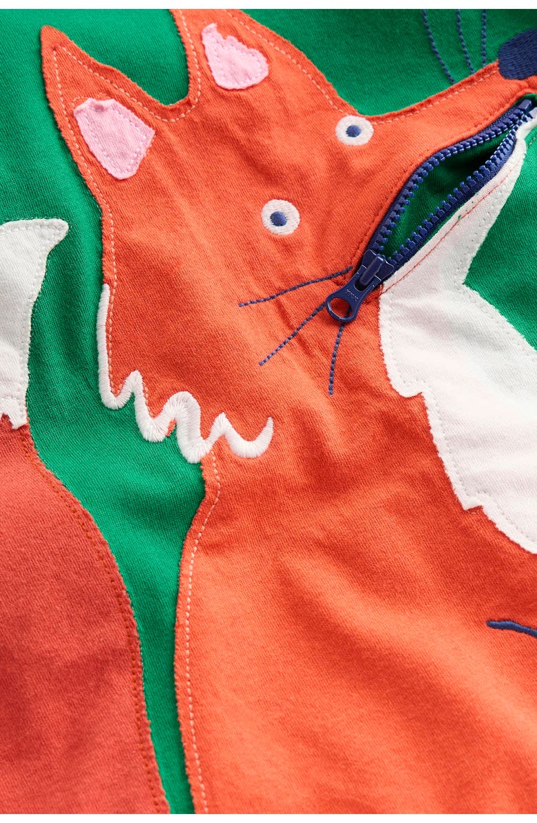 Mini Boden Kids' Fox Appliqué Long Sleeve Cotton Pocket T-Shirt, Alternate, color, Shady Green Foxes