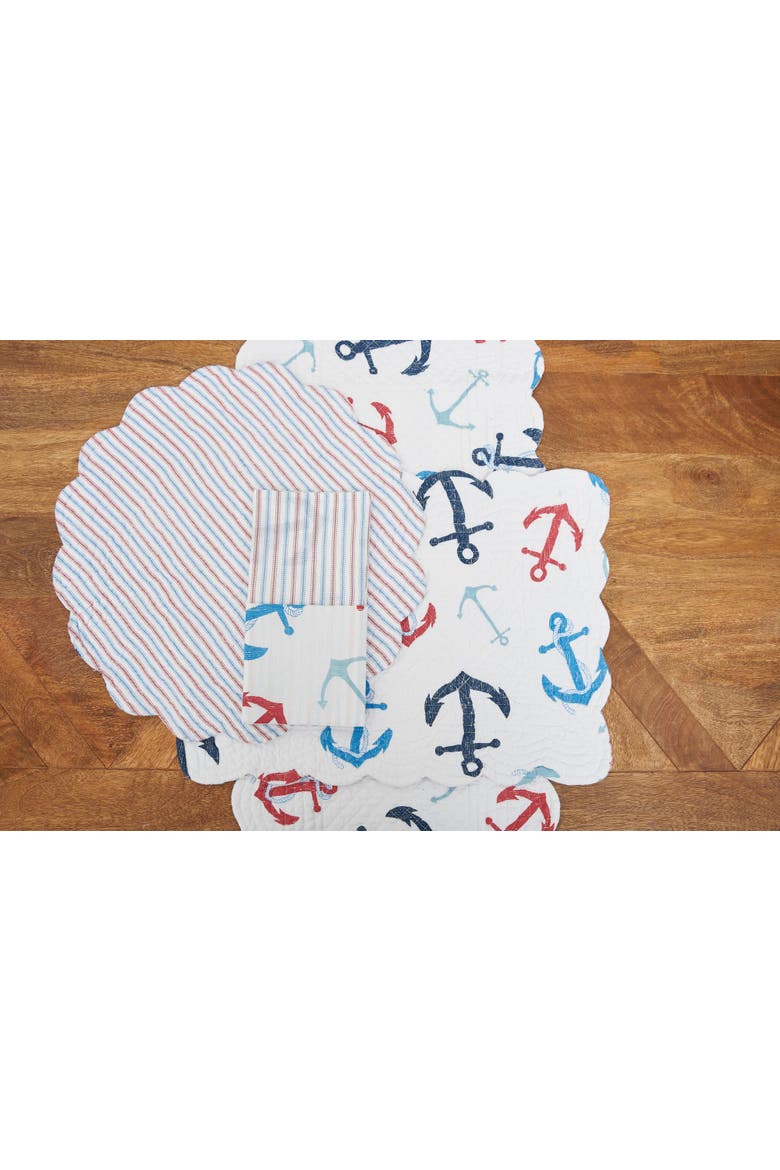 Anchors Away Cotton Quilted Rectangular Reversible Placemats Set of 6, 13" x 19", Alternate, color, Blue