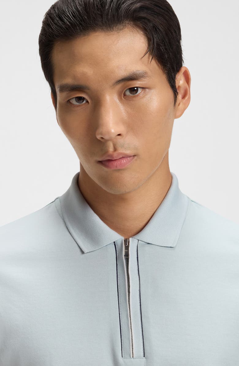 BOSS Paras Quarter Zip Cotton Polo, Alternate, color, Open Blue