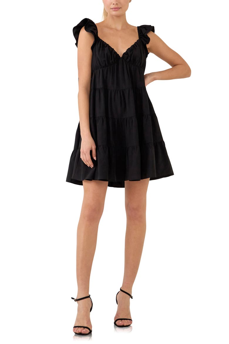 Ruffle Sweetheart Tiered Minidress, Main, color, BLACK