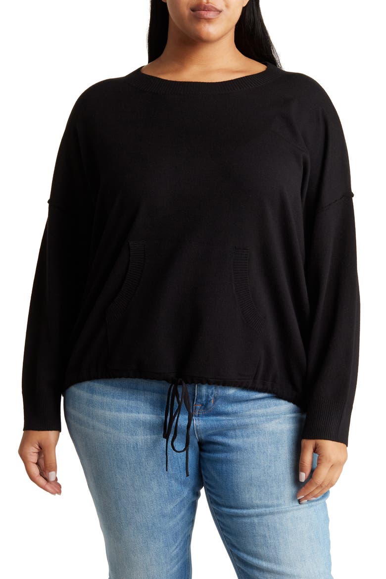 Drawstring Sweater, Main, color, BLACK
