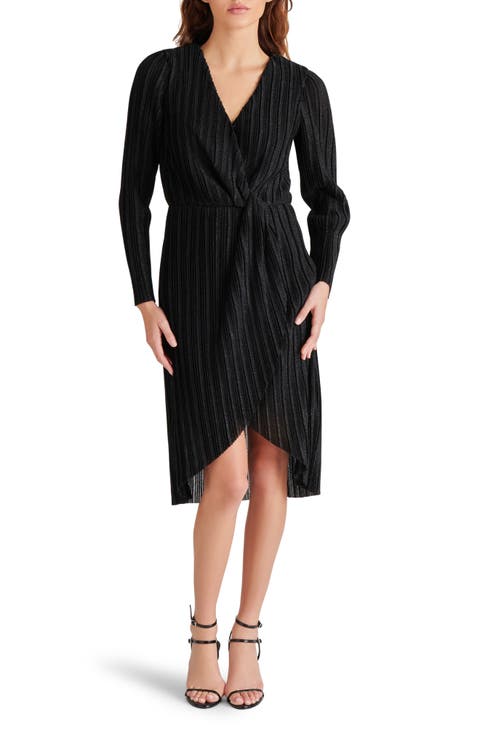 Crinkle Metallic Long Sleeve Dress