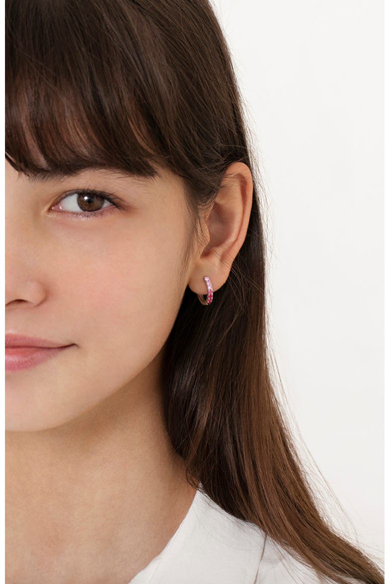 Small Multi Cubic Zirconia Huggie Earrings, Alternate, color, Pink