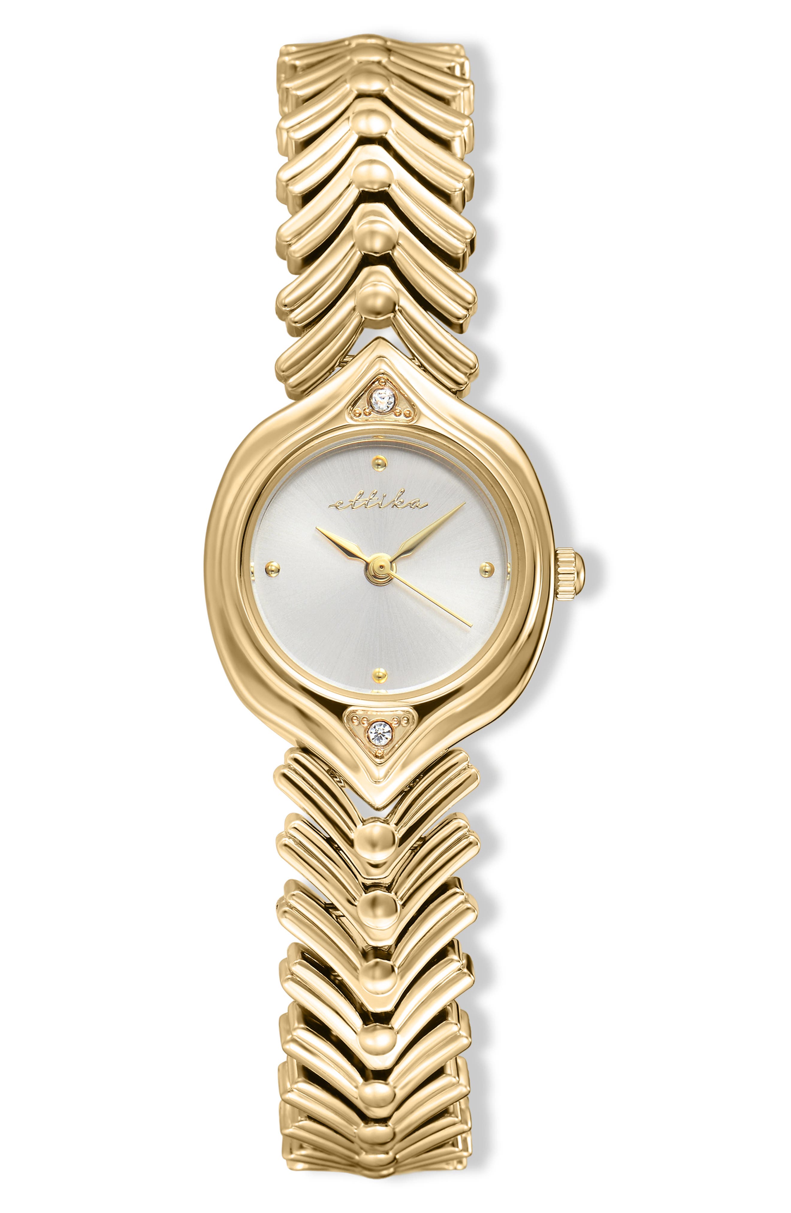 Round Case Chevron Strap Watch