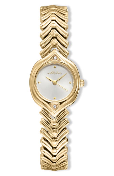 Round Case Chevron Strap Watch