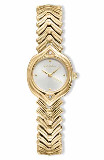 Round Case Chevron Strap Watch