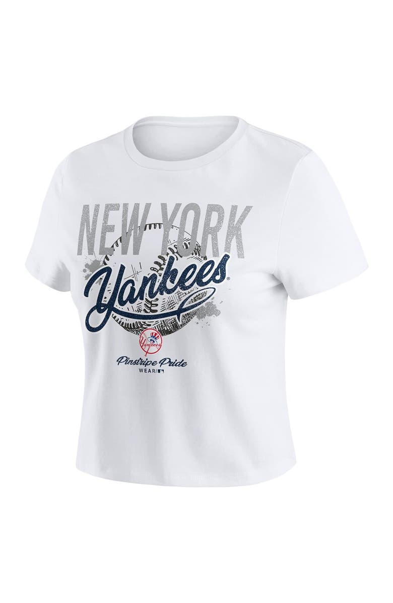 WEAR by Erin Andrews Women's WEAR by Erin Andrews White New York Yankees Distressed Cropped Baby T-Shirt, Alternate, color, White