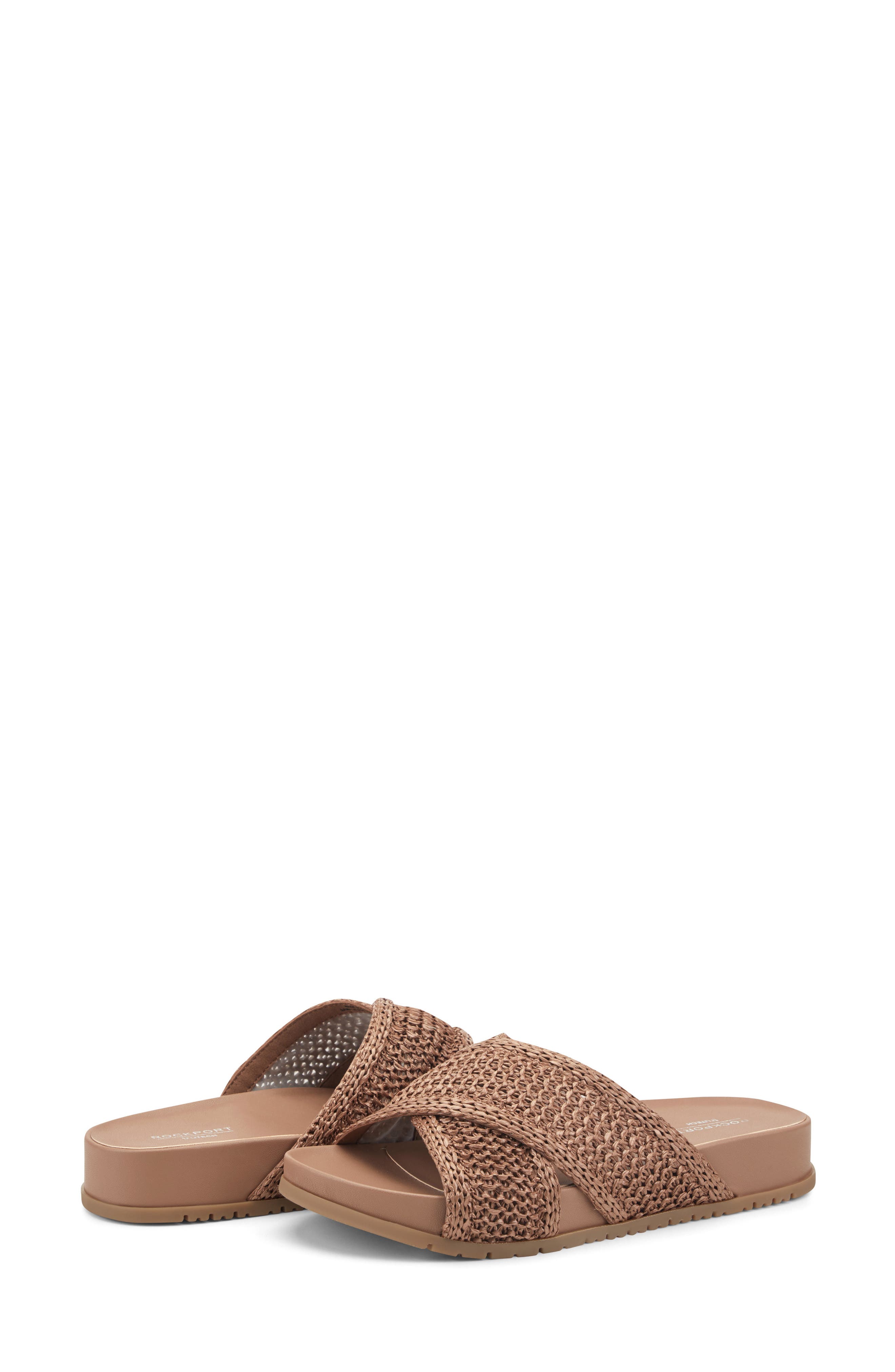 Leia Slide Sandal, Alternate, color, MEDIUM BROWN WOVEN