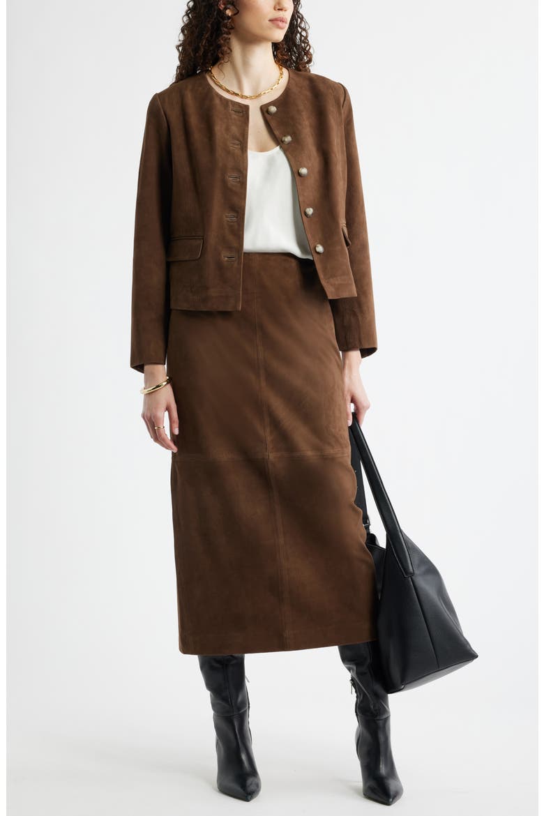 Crop Suede Jacket, Alternate, color, BROWN DRUM
