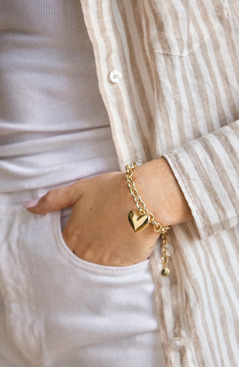 BaubleBar Millie Heart Charm Bracelet, Alternate, color, Gold