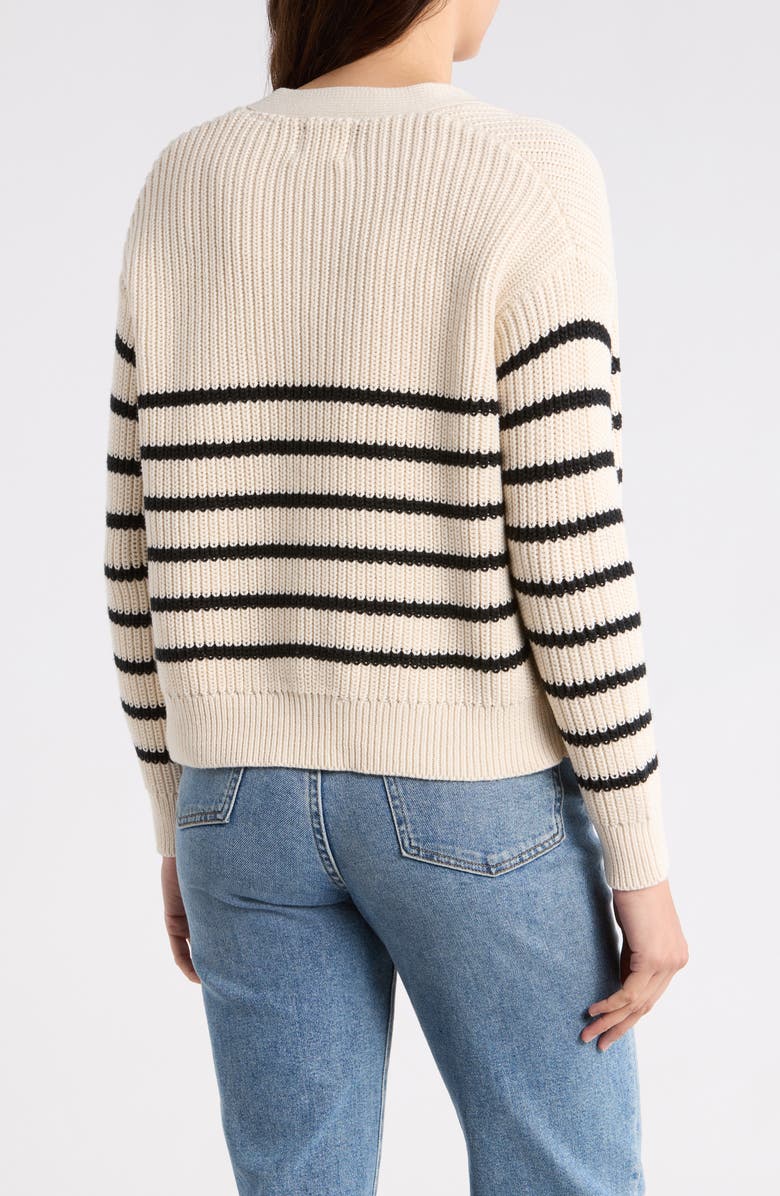 ELIE ELIE TAHARI Stripe V-Neck Cotton Cardigan, Alternate, color, Cream/ Black