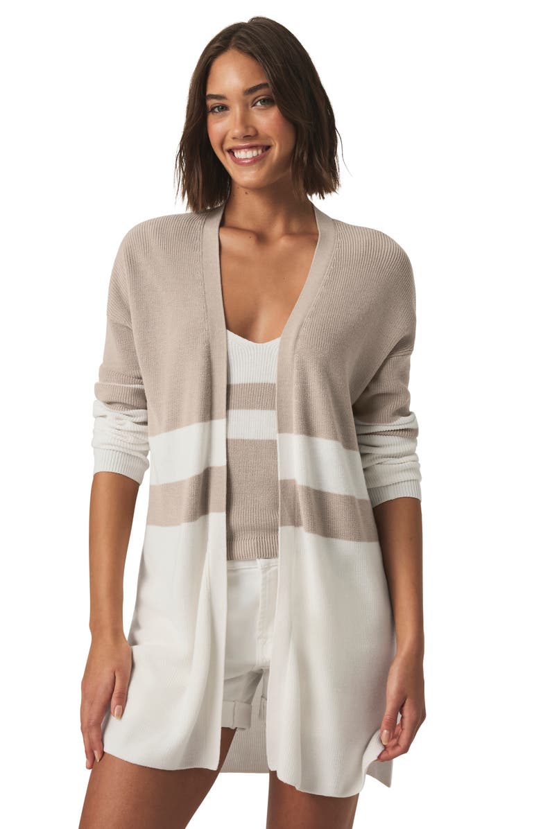 Splendid Octavia Colorblock Longline Cardigan, Alternate, color, Fawn Block Stripe