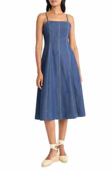 Maggy London Topstitch Sleeveless Chambray Midi Dress