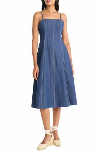 Maggy London Topstitch Sleeveless Chambray Midi Dress