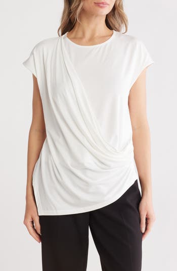 Patrizia Luca Draped Side Cap Sleeve Top In White