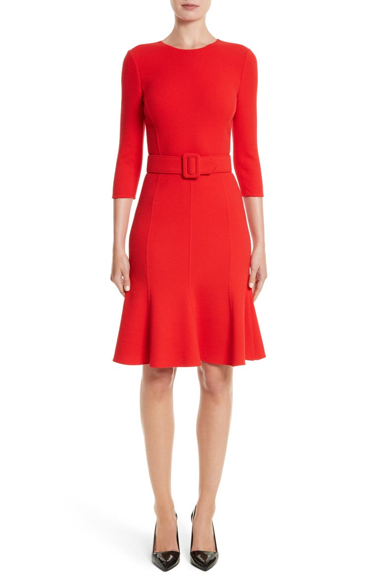 Crepe Fit & Flare Dress, Main, color, SCARLET