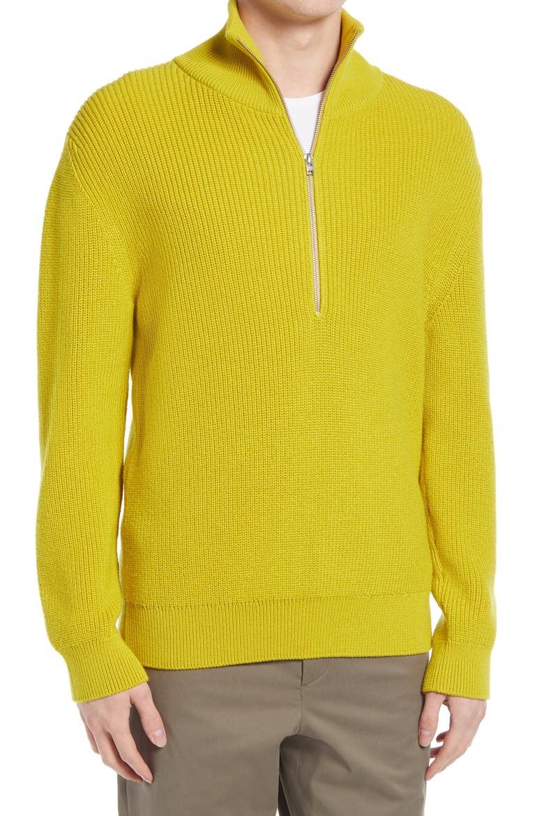 Men's Wool Blend Half Zip Sweater, Main, color, CHARTREUSE YELLOW 426
