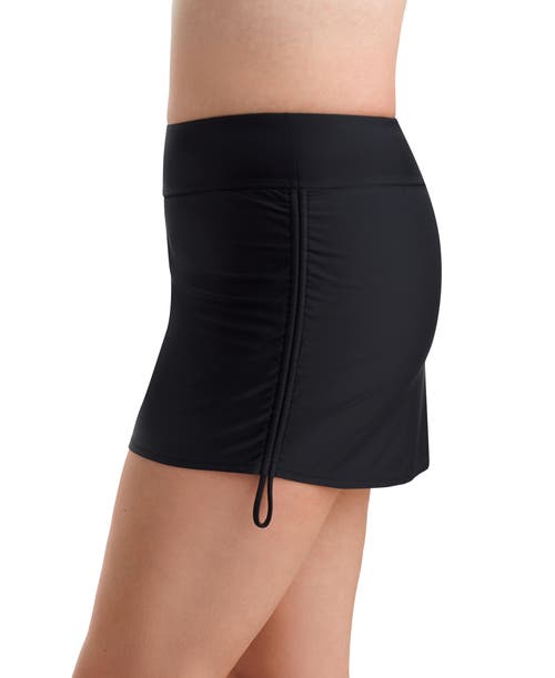 Shapesolver Sport Shirred Adjustable Chlorine Resistant Swim Skort In Black