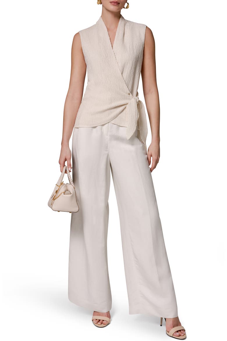 Crinkle Sleeveless Faux Wrap Top, Alternate, color, CREAM
