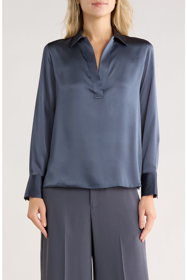 Long Sleeve Satin Top, Main, color, OBSIDIAN