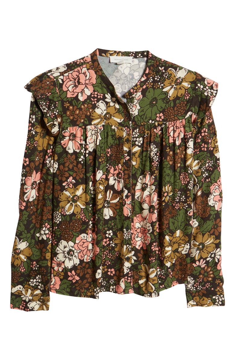 Treasure & Bond Floral Ruffle Trim Button-Up Shirt, Alternate, color, 