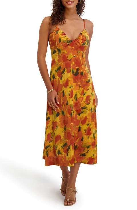 Printed Satin Midi Dress