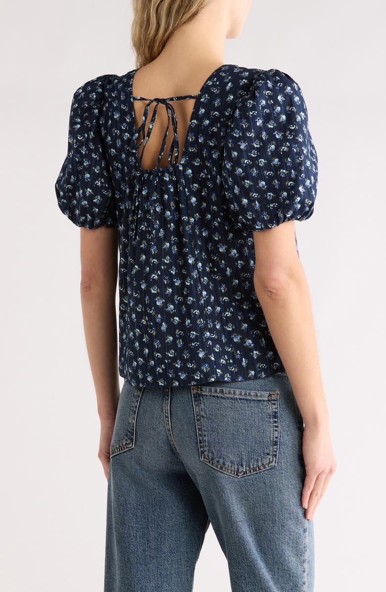 Melrose and Market Puff Sleeve Cotton Top, Alternate, color, Navy- Blue Elise Floral