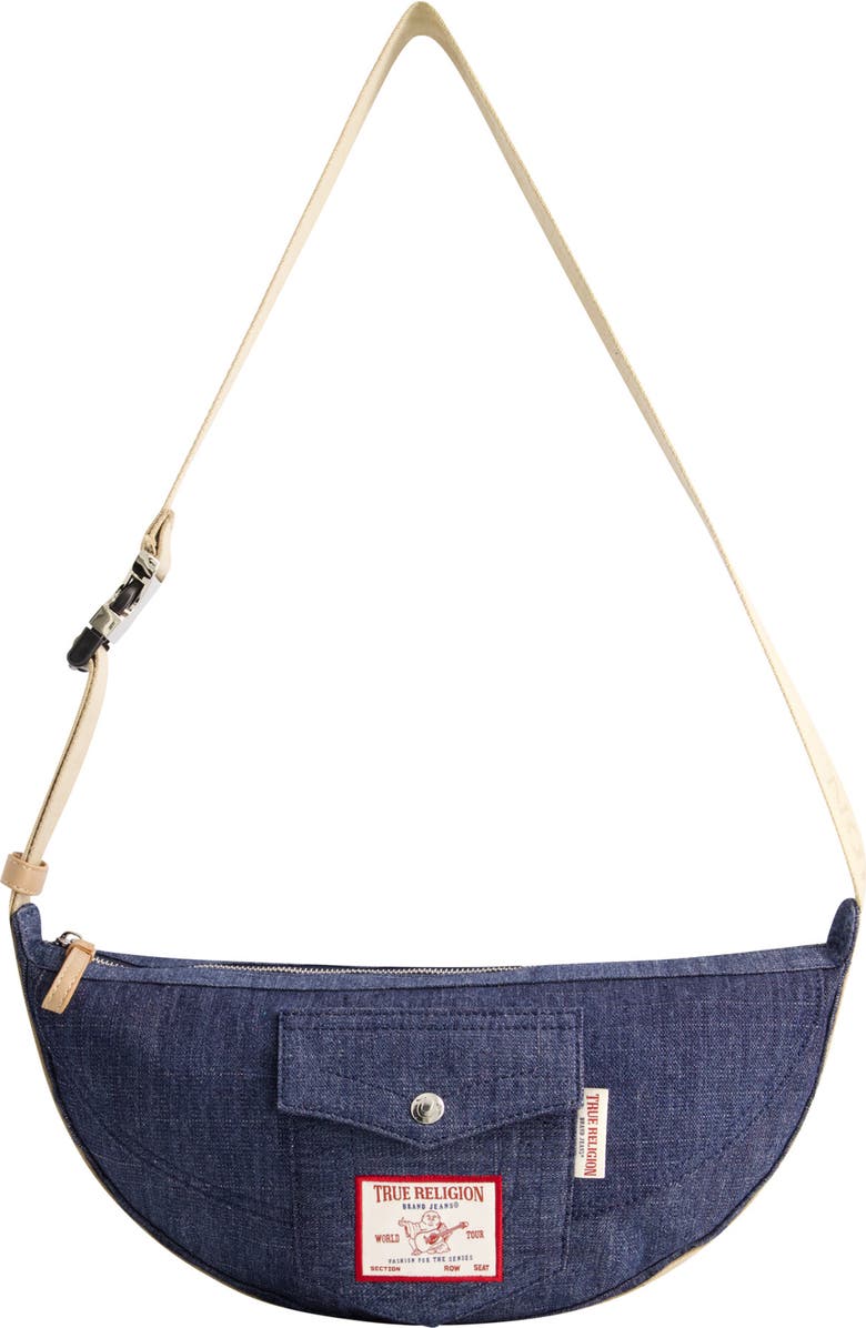 True Religion Washed Denim Hobo Bag, Main, color, Dark Denim