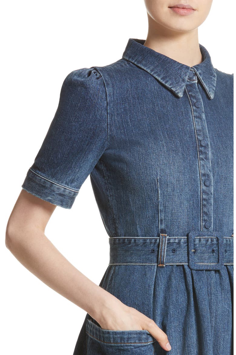 Denim Fit & Flare Midi Dress, Alternate, color, INDIGO