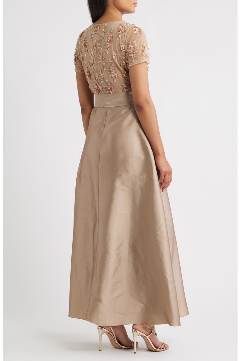 3D Floral Bodice Beaded Gown, Alternate, color, MOCHA