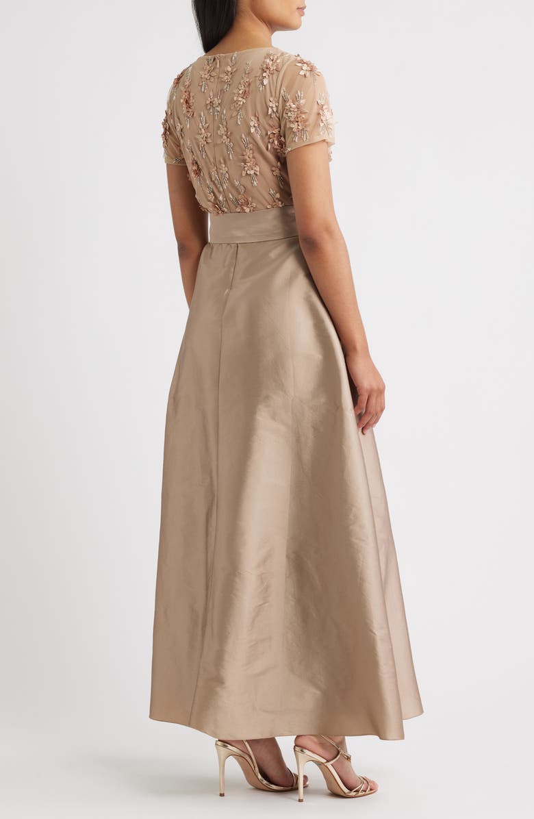 Pisarro Nights 3D Floral Bodice Beaded Gown, Alternate, color, Mocha