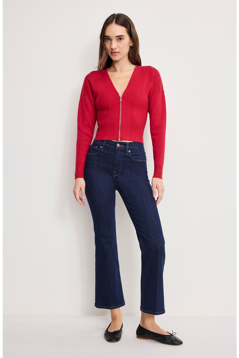 Zip Front Bustier Sweater, Alternate, color, RUBY