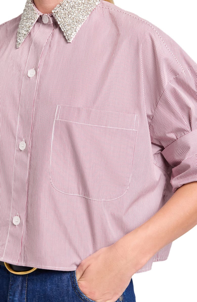 TWP Next Ex with Crystal Collar Cotton Button-Up Shirt, Alternate, color, White / Wine