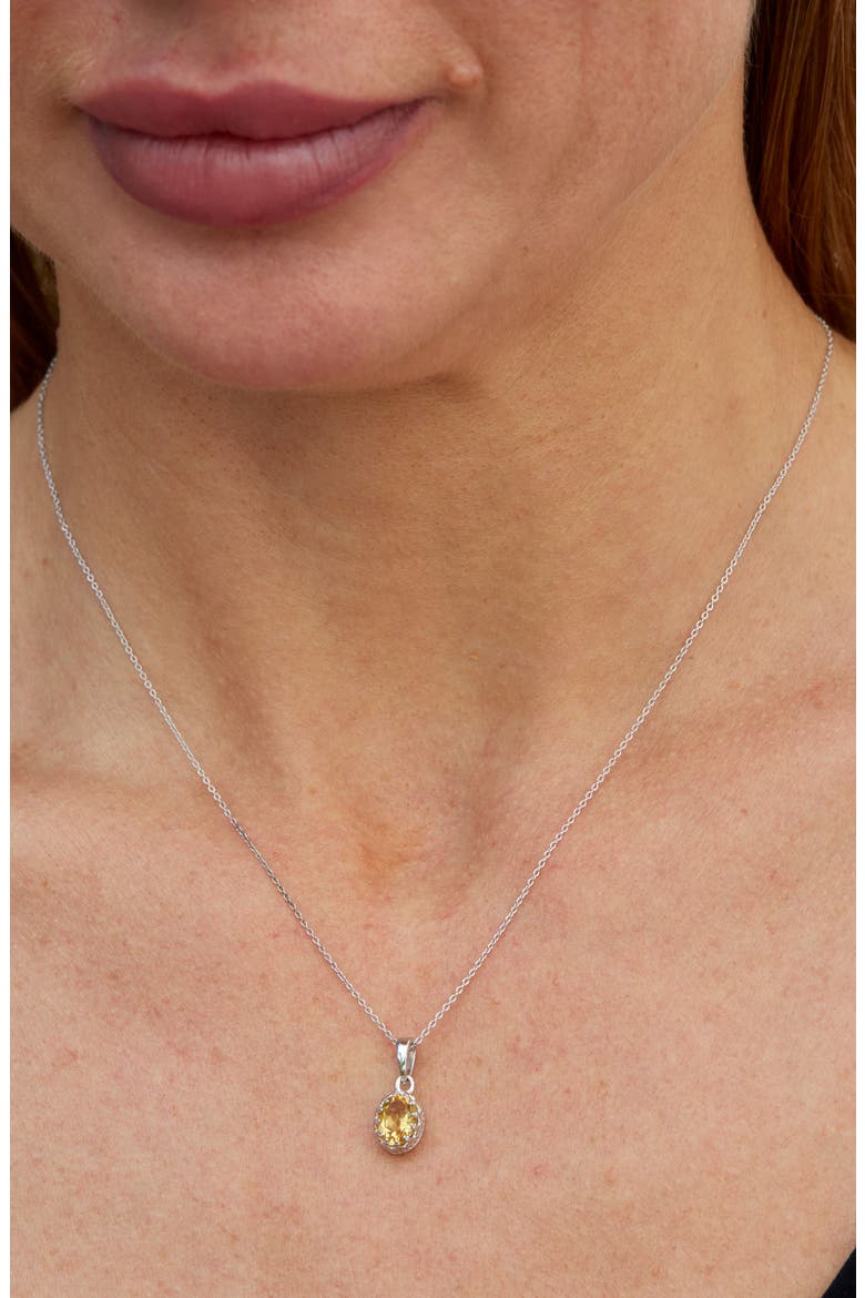 Rhodium Plated Sterling Silver Semiprecious Stone Pendant Necklace, Alternate, color, SILVER/ YELLOW