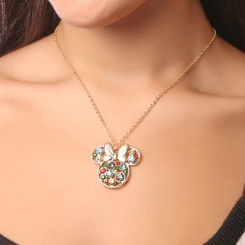 Disney Fashion Multi-color Stone Minnie Mouse Necklace In Gold
