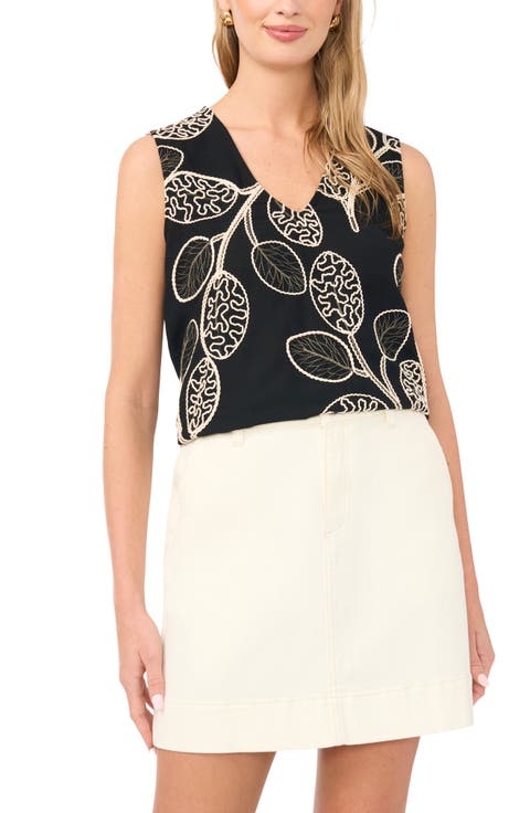 Embroidered V-Neck Sleeveless Top