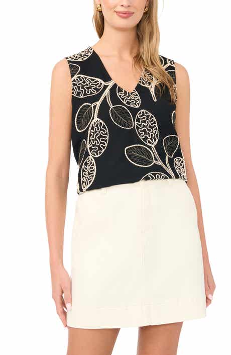 Embroidered V-Neck Sleeveless Top