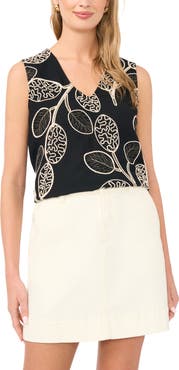 Vince Camuto Embroidered V-Neck Sleeveless Top