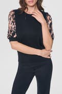 DKNY Print Twist Sleeve Mixed Media Sweater