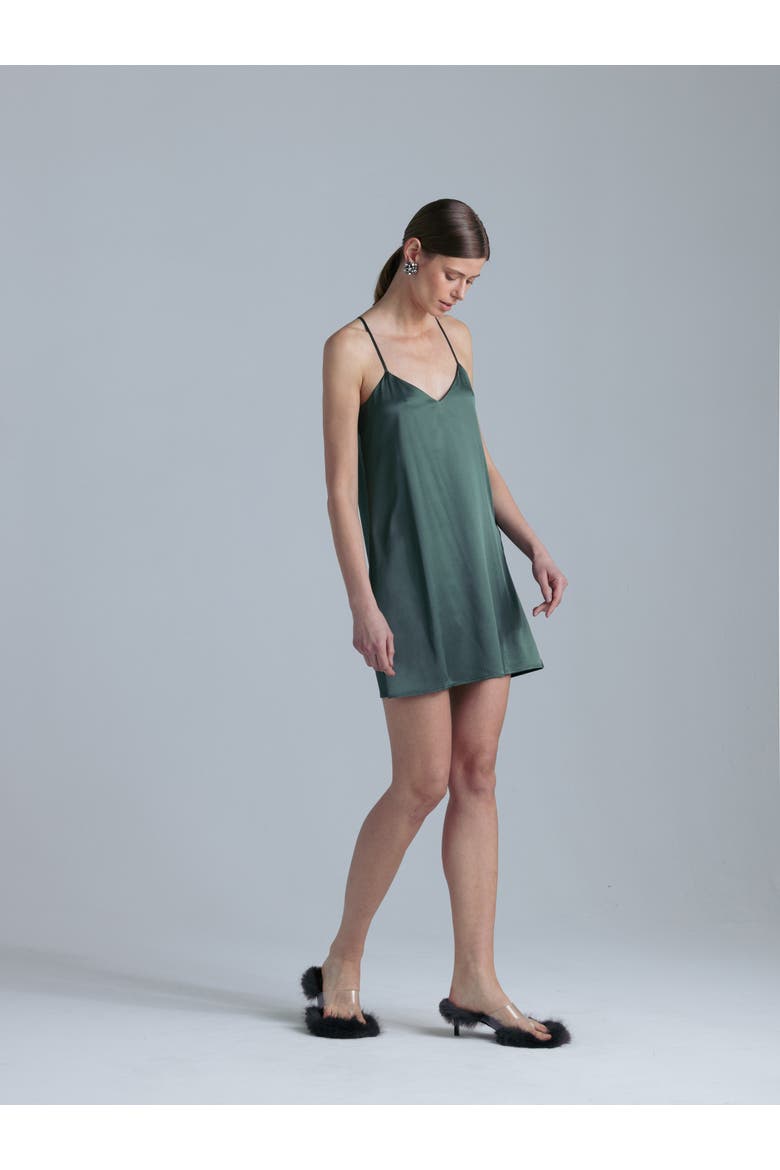 Patricia Silk Slip Mini Dress, Alternate, color, Rich Green