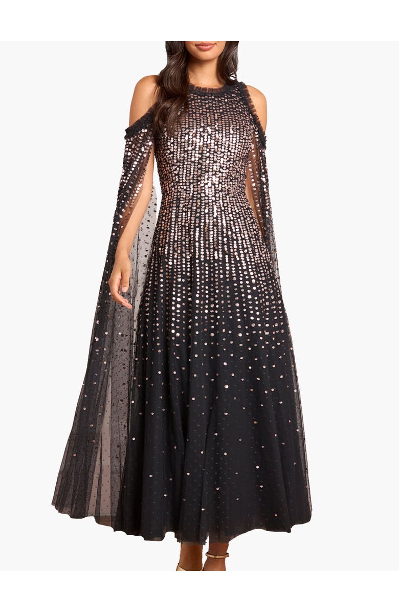 Needle & Thread Moonlight Sequin Cape Sleeve Ankle Gown, Alternate, color, Graphite/Metallic