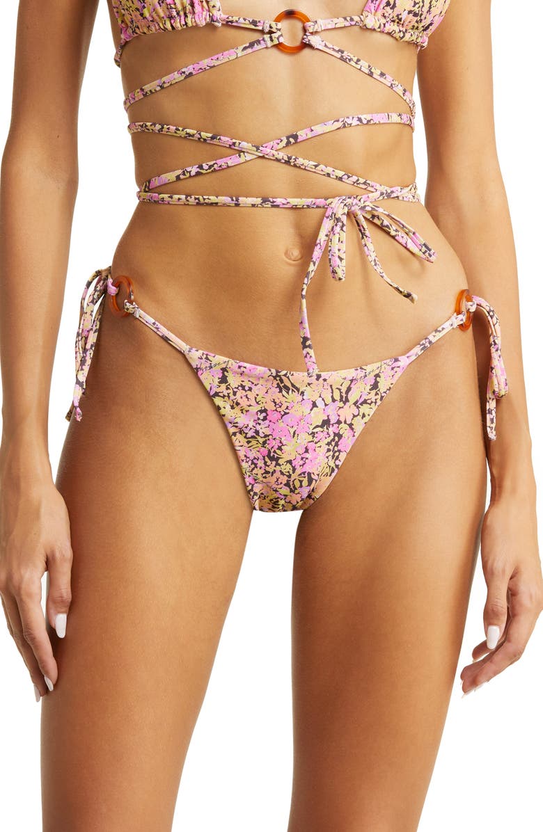 HOUSE OF CB Floral Print Reversible Bikini Bottoms, Main, color, Pink