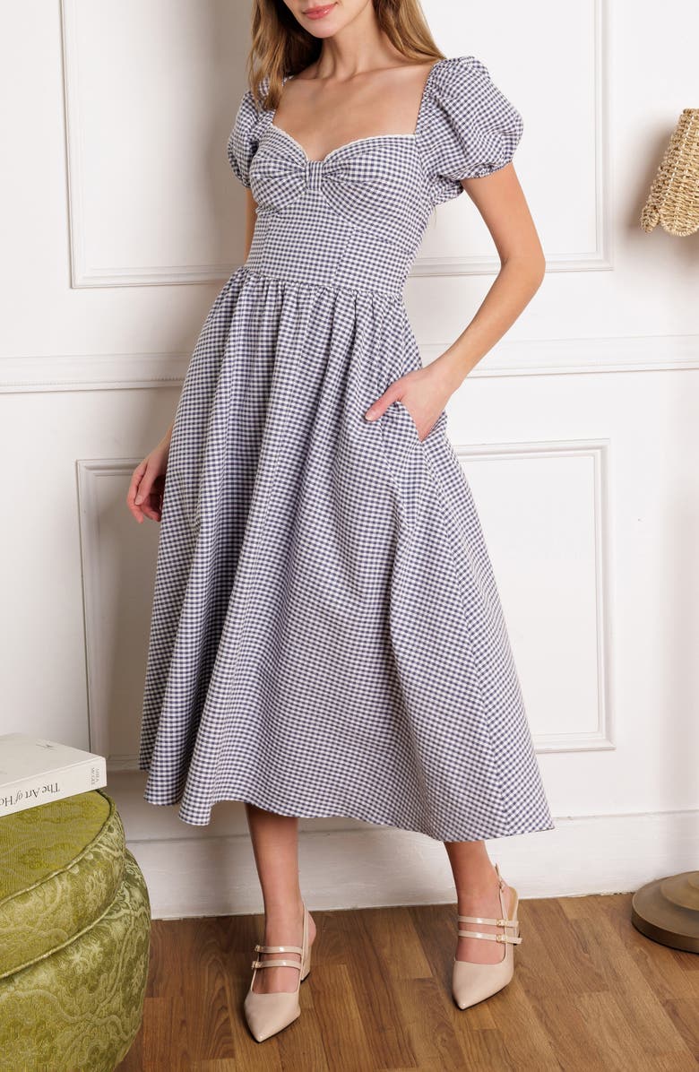 Gingham Print Fit & Flare Midi Dress