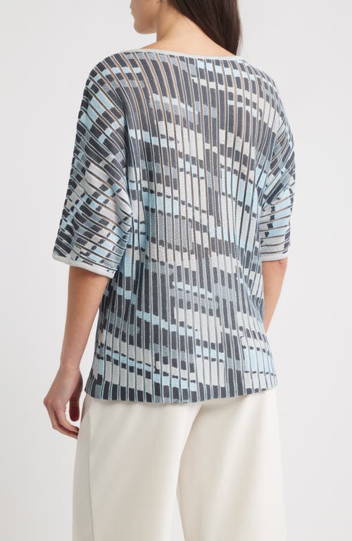 Ming Wang Sheer Burnout Jacquard Knit Tunic In Blue