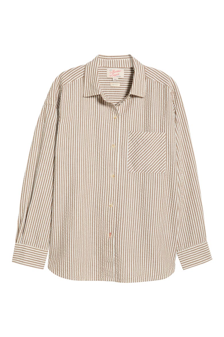 Gracey Stripe Oversize Cotton & Kapok Seersucker Button-Up Shirt, Alternate, color, MOCHA STRIPE